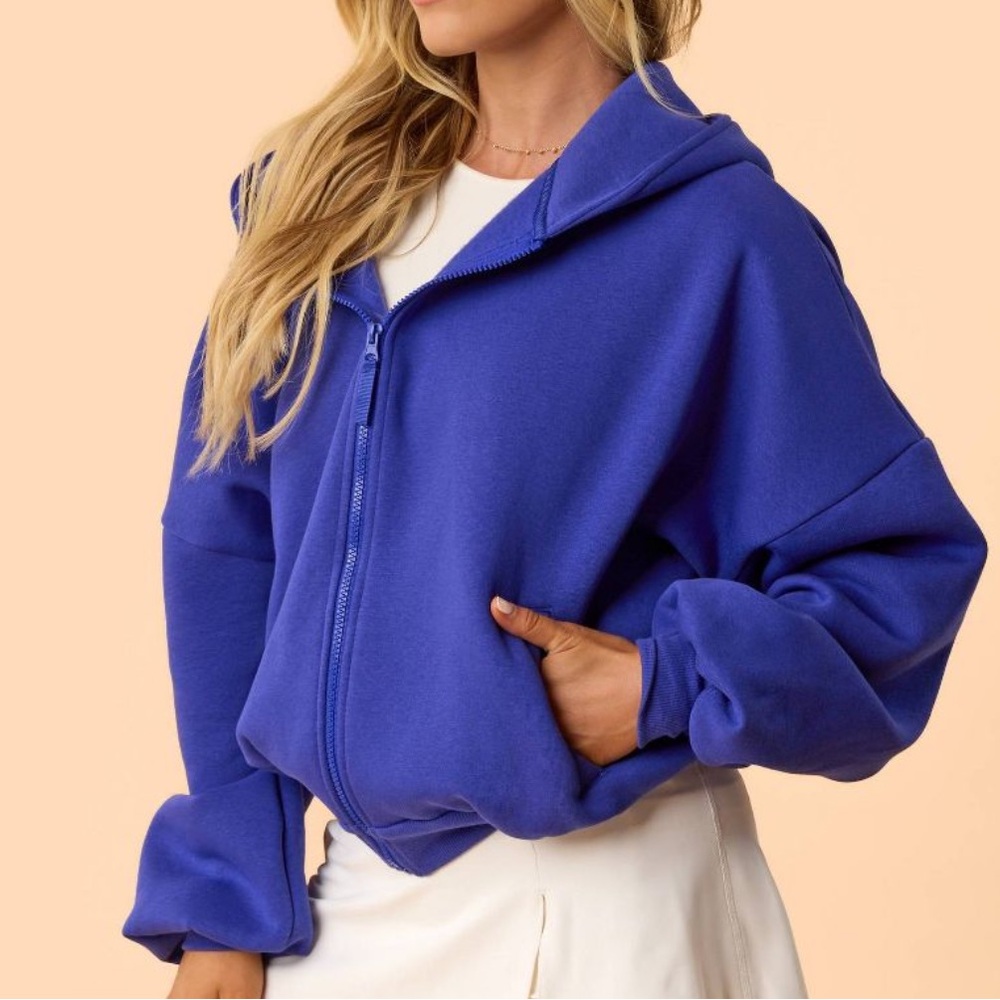 New Blogilates Marshmallow Full Zip Hooded Sweatshirt - Royal Blue Size M - Picture 2 of 6